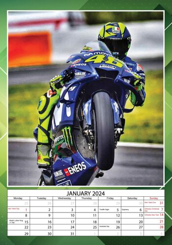 Calendrier 2024 Valentino Rossi pilote moto 3