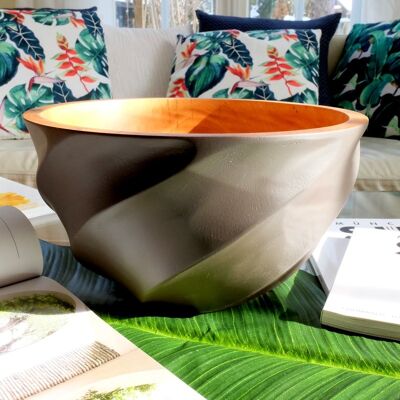 Wooden bowl "HELIX" choco grey, size XL (Øxh) 30cmx15cm