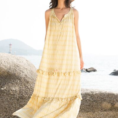 Sleeveless printed long dress with invisible pockets