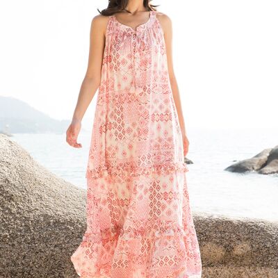 Sleeveless printed long dress with invisible pockets