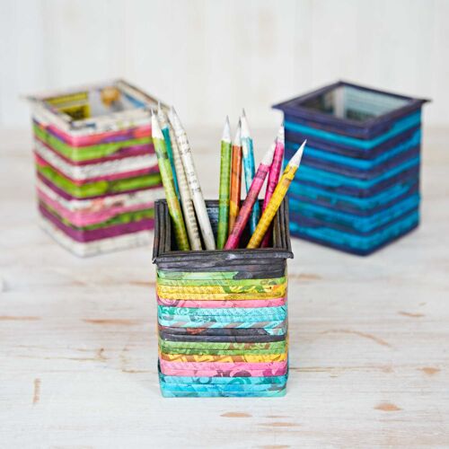 Square Recycled Newspaper Pencil Holder