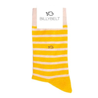Combed cotton socks With wide stripes - Saffron yellow