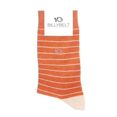 Combed cotton socks With fine stripes - Orange and beige