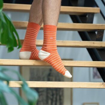 Chaussettes en coton peigné A rayures fines - Orange et beige 4