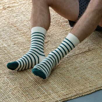 Chaussettes coton rayures larges Chiné / Vert 3