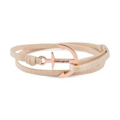 Anker Armband Classy Anchor Bracelet Roségold – Leder beige