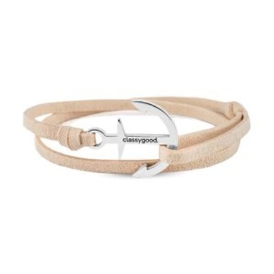 Anker Armband Classy Anchor Bracelet Silber – Leder beige