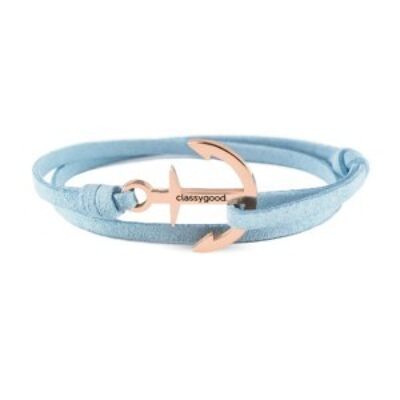 Anker Armband Classy Anchor Bracelet Roségold – Leder hellblau