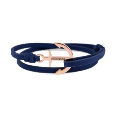 Anker Armband Classy Anchor Bracelet Roségold – Leder blau
