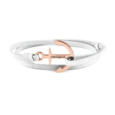 Anker Armband Classy Anchor Bracelet Roségold – Leder weiß