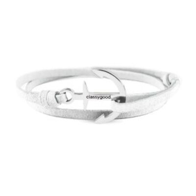 Anker Armband Classy Anchor Bracelet Silber – Leder weiß