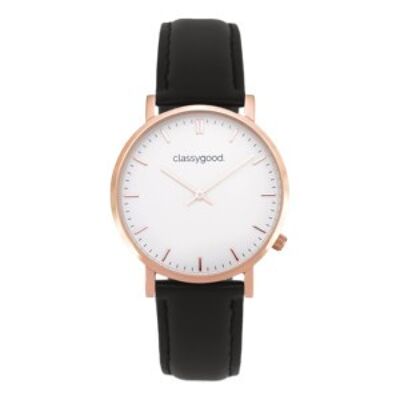 Uhr Classic Roségold Weiß – Lederarmband schwarz