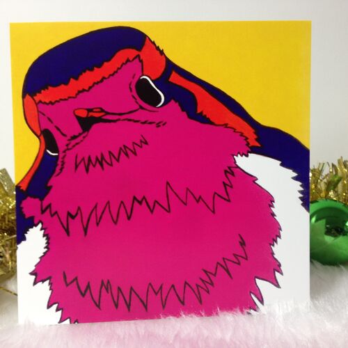 Robin Card, Warhol, Pop Art Style, Ltd Edition Bright Pink Blank Card, Cute Bird With Attitude! Modern Alternative Christmas