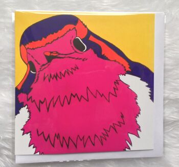 Robin Card, Warhol, Pop Art Style, Ltd Edition Bright Pink Blank Card, Cute Bird With Attitude! Noël alternatif moderne 2