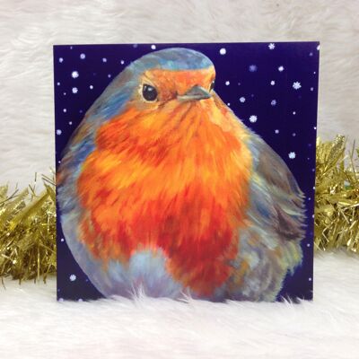 Robin Christmas Card - Robin in Snowflakes Card, Winter Robin Card, Snow Robin, From Original Oil Painting By Budgerigardener