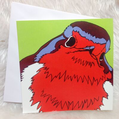 Robin Card, Quirky Christmas Card, Pop Art Warhol Style, Colourful Christmas, Modernist Design, Cheeky Bird Graphic Art