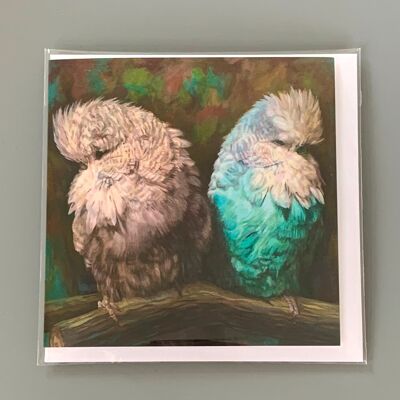 Budgie Greeting Card, Realistic Oil Painting, Fluffy Feathers, Parakeet Pair, Parrot Gift, Wellensittich, Perruche, Perequito, Undulat