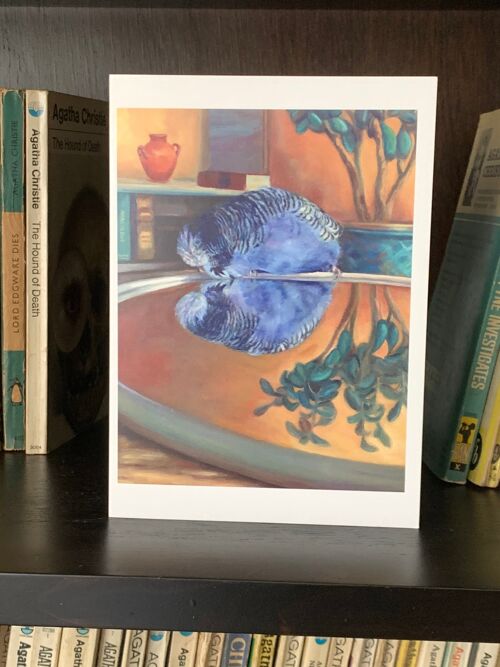 Budgie Greeting Card, Blue Budgie, Oil Painting By Budgerigardener, Parakeet Card, Greek Mythology, Narcissus Legend