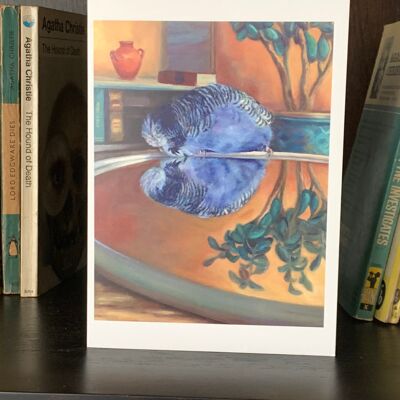 Budgie Greeting Card, Blue Budgie, Oil Painting By Budgerigardener, Parakeet Card, Greek Mythology, Narcissus Legend