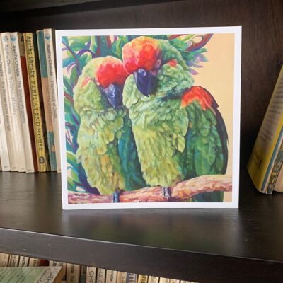 Macaw Greeting Card, Amazon Parrot, Tropical Bird Valentine Card From Oil Painting by Budgerigardener. Green and red