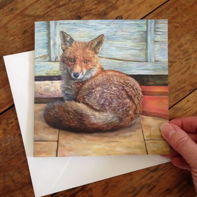 Fox Greeting Card - Realistic Oil Painting - Blank Inside - Garden Visitor - Urban Dog Fox - Renard - Zorros - Fuchs