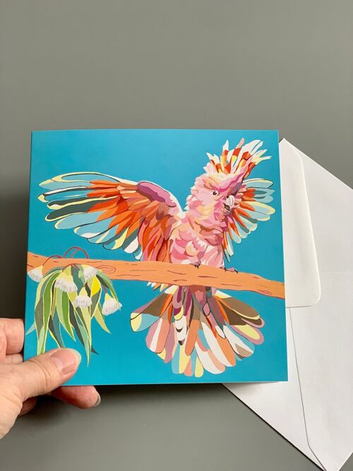 Cockatoo Greeting Card, Pink Cockatoo, Major Mitchelll's Cockatoo, Greeting Card Oil Painting, Australian Bird