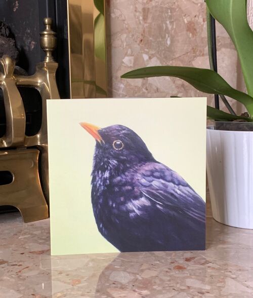 Blackbird Greeting Card, Bird Art Card, Garden Bird, From Original Oil Painting by Budgerigardener. Blank Inside