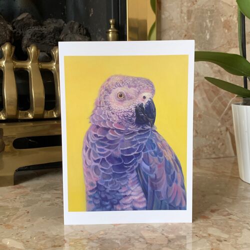 African Grey Parrot, Parrot Greeting Card, Oil Painting By Budgerigardener. Parrot Art, Bird Gift, Grey & Gold. Blank Greeting Card