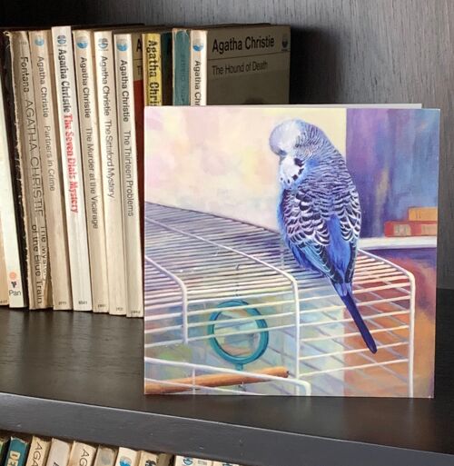 Blue Budgie Card, Budgerigar Parakeet Blank Inside Greeting Card From Original Oil Painting 'Bruno On Top'