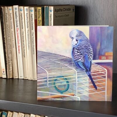 Blue Budgie Card, Budgerigar Parakeet Blank Inside Greeting Card From Original Oil Painting 'Bruno On Top'