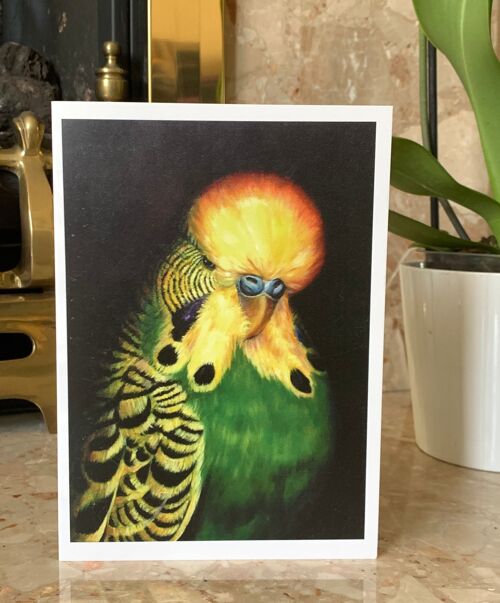 Green Budgerigar, Greeting Card, Oil Painting By Budgerigardener, Green Budgie, Parakeet, Perruche, Periquito, Caravaggio.Famous paintings