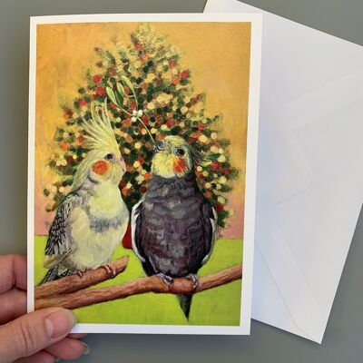 Cockatiel Christmas Card, Christmas Tree, Bird Christmas Card, Mistletoe Kiss, Blank Inside, Pet Bird, Nymphensittich, Valkparkiet