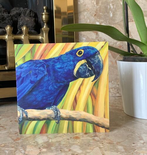 Hyacinth Macaw, Parrot Greeting Card, From Original Oil Painting. Amazon Parrot, Blue Bird Art, Purple, Blue, Yellow