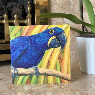 Hyacinth Macaw, Parrot Greeting Card, From Original Oil Painting. Amazon Parrot, Blue Bird Art, Purple, Blue, Yellow