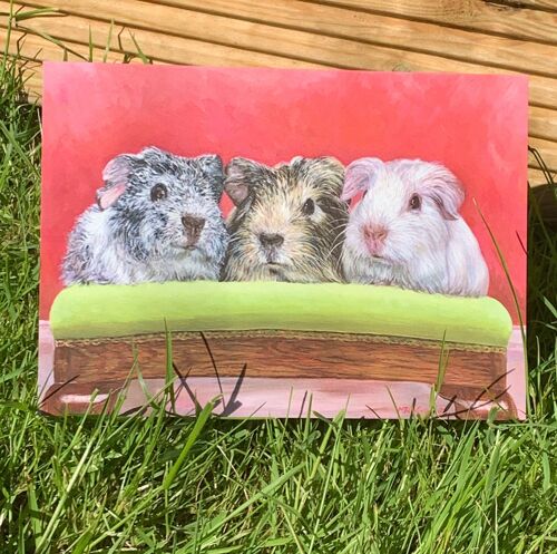 Guinea Pig Greeting Card, Guinea Pig Oil Painting, Three Little Piggies, Realistic Animal Art, Cute Animal Card