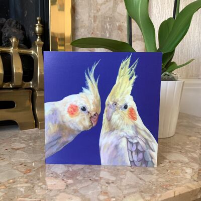Cockatiel Card, Pet Bird Art, Realistic Bird Art, Valentines Blank Greeting Card of Original Oil Painting Nymphensittiche Calopsitte