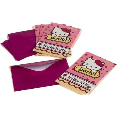 Hello Kitty Pack 6 invitaciones+sobre para fiesta