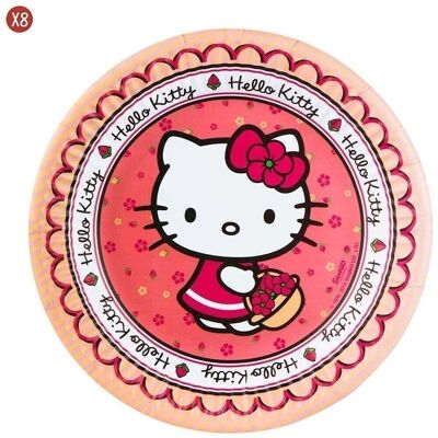Pack 8 platos cartón Hello Kitty 19cm.