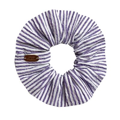 Purple striped seersucker scrunchie