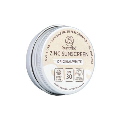 Suntribe Natural Mineral Mini Crème Solaire au Zinc Visage & Sport SPF 30 Blanc Original