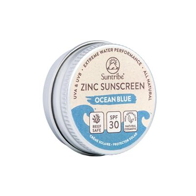 Suntribe Natural Mineral Mini Crème Solaire au Zinc Visage & Sport SPF 30 Bleu Océan