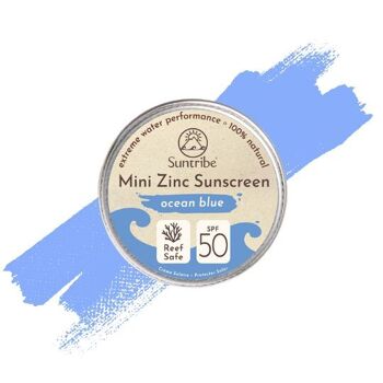 Suntribe Natural Mineral Mini Zinc Crème Solaire Visage et Sport SPF 50 Bleu Océan 1