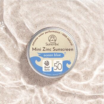 Suntribe Natural Mineral Mini Zinc Crème Solaire Visage et Sport SPF 50 Bleu Océan 3