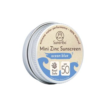 Suntribe Natural Mineral Mini Zinc Crème Solaire Visage et Sport SPF 50 Bleu Océan 8