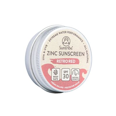 Suntribe Natural Mineral Mini Zinc Crème Solaire Visage & Sport SPF 30 Rouge Rétro