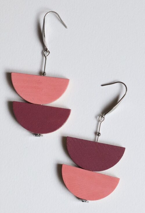 Purple pink semi circle earrings