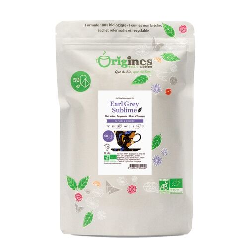 Thé Noir Bio Earl Grey Sublime Ceylan et Afrique - 50x2g