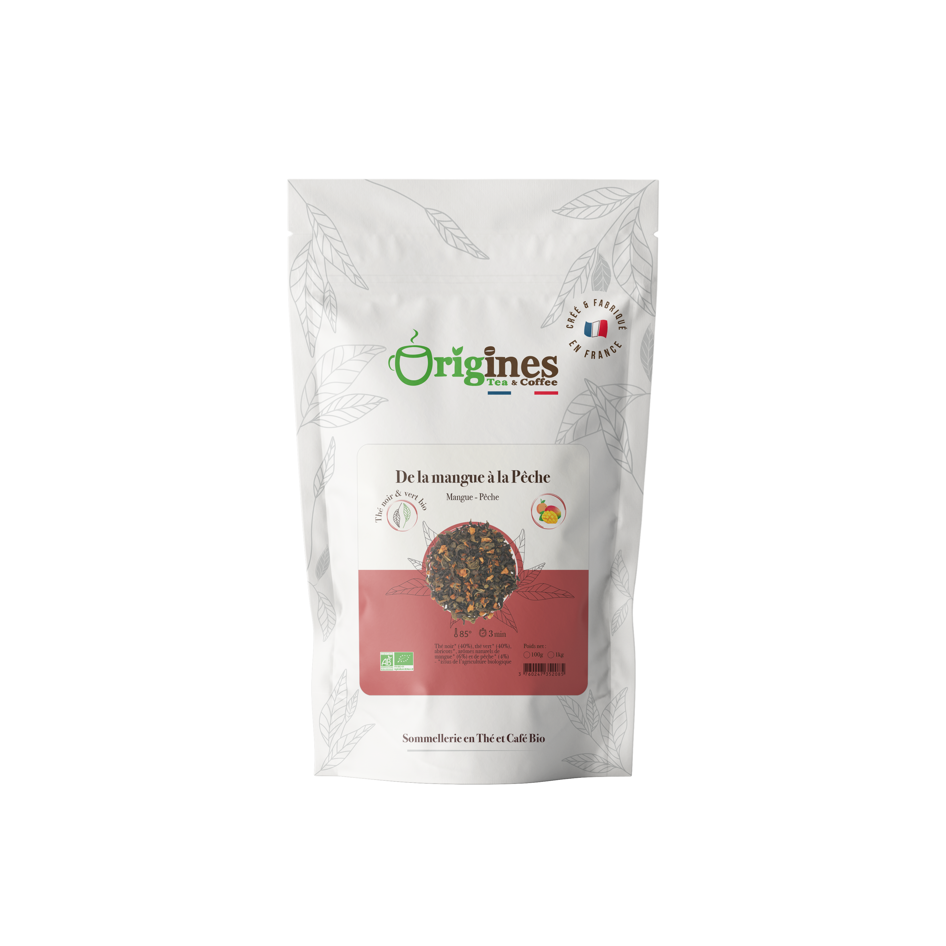 Organic Black & Green Tea From Mango to Peach - Sachet 100 g