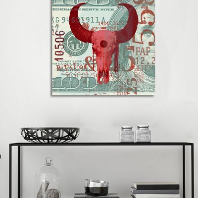 "Red 100 Dollar Bull" Leinwandbild - 100x100 cm