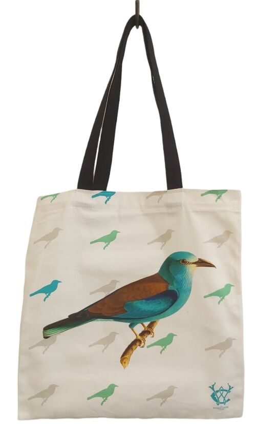 European Roller Tote Bag Bird Antique Botanical Print